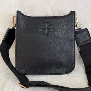 Tory Burch Thea Mini Web Black Leather Crossbody Bag
